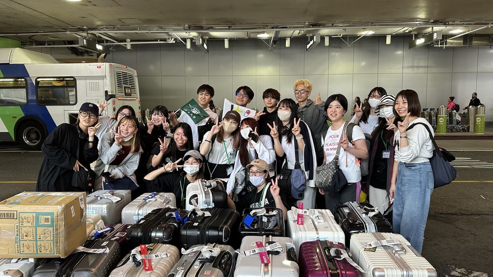 Student group on charter bus